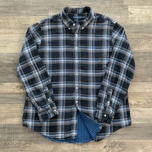Ralph Lauren Flannel Shirt Men’s XXL Black Blue White Plaid Checker Double Layer